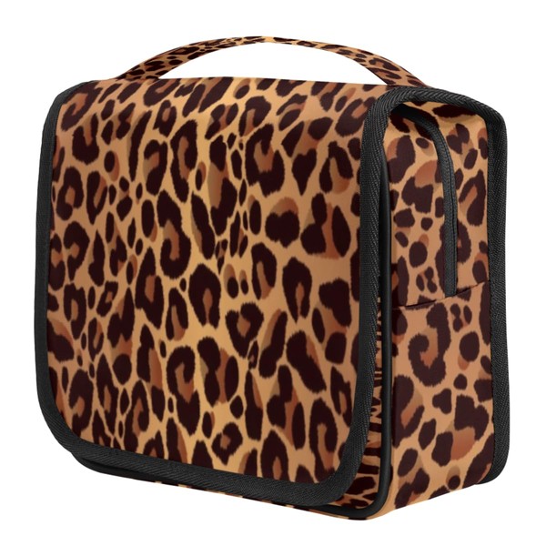 ADTASU Leopard Printing Hanging Travel Toiletry Bag,Leopard Makeup Bag, Waterproof