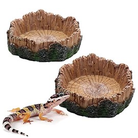 Reptile Water Dish Food Bowls, Artificial Tree Trunk Reptile Tank Decor Bowl for Leopard Gecko Lizard Spider Scorpion （2 Pcs）