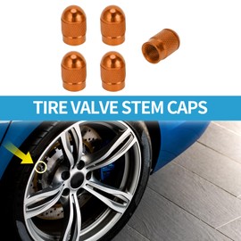 A ABSOPRO Tire Valve Stem Caps 10x16MM Car Wheel Valve Cap Aluminum Alloy Orange for Car Bike Motorcycle Truck Anti Crash Tyre Valve Stem Cover Valve Dust Cap Tire Valve Cap 5 Pcs
