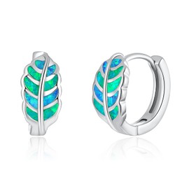 Lasidor Pendientes de aro pequeños de hoja para mujeres y niñas con ópalo azul y verde