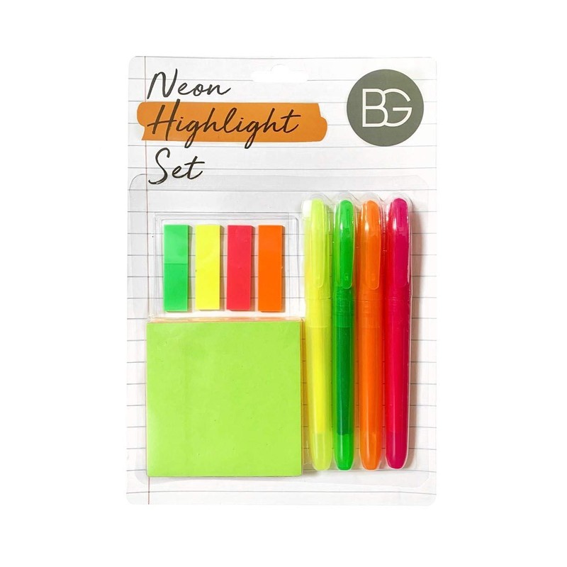 BG Neon Highlight Set - Highlighter Pens, Sticky Notes &