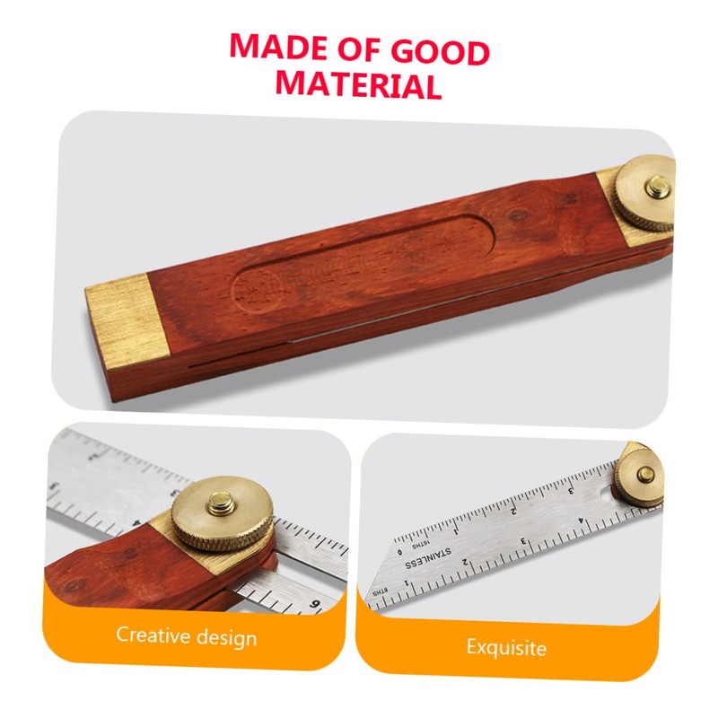 Operitacx Inch T-bevel Angle Finder Movable Square Ruler Red Wooden