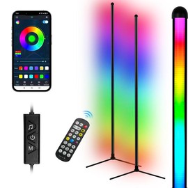 RGB Corner Floor Lamp, RGB Color Changing Mood Light, Bluetooth/APP/Remote Control, Music Sync LED Dimmable Modes, Living Room Decorative Modern - PC: 2PCS