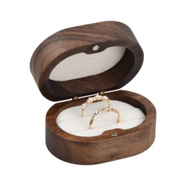Walnut ring box, Mini wooden ring box with sponge groove for Two Rings Case Used, 7×5×3.5CM Jewelry Display Box with Featuring for Proposal Engagement Wedding and daily storage (white)