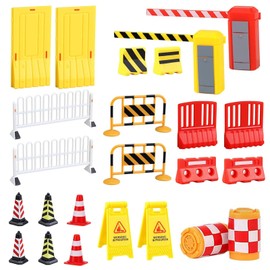 Road Signs Toy Plastic 24 Pieces Traffic Road Signs Toy Miniature Traffic Signs Toy Traffic Signs Toy with Traffic Cone for Dollhouse Accessories Miniature Garden Tools