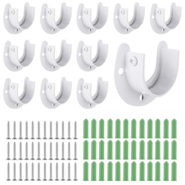 ABuff 12 Pack Stainless Steel Closet Rod Bracket, 1-1/2" Diameter Closet Rod Holder, Heavy Duty Closet Rod Support Brackets, U Shaped Flange Rod Holder for Pipe, Closet, Shower Curtain Rod (White)