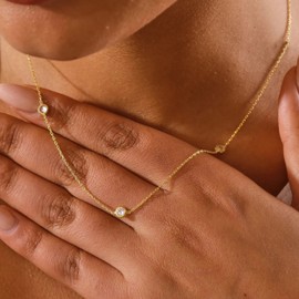 Pencros Gold Dainty Choker Necklace for Women,14K Gold Plated Station Necklace Womens CZ Chain Trendy Layering Necklaces Minimalist Simple Jewelry Gift (3CZ)