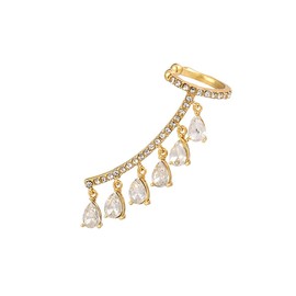 Waterdrop Tassel Earrings Crystal Zircon Ear Cuffs Jewelry Studs Earrings for Women Teardrop Clip Earrings (Gold)