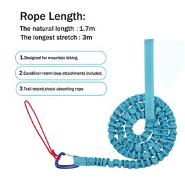 Bicycle Tow Rope, 3 Meters Elastic Bike Tow Strap with Hook, MTB Stretch Bungee Tow Rope, Cycling Pull Strap, Portable Bike Tow Leash Belt, Reflective Traction Cord for Mountain Bike Going Uphill