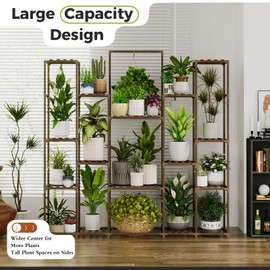 Bamworld Plant Stand Indoor Large Plant Shelf Wide Hanging Tall Outdoor Plant Holder Wood for Multiple Plants Plant Rack for Living Room Garden Balcony Flower 17 Pots