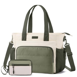 LOVEVOOK Tote Bag for Women, 15.6 Inch Puffer Laptop Work Tote with Large Cup Holder, Quilted Nurse Teacher Bag for Work, Travel, School, College, Gym, Daily Use