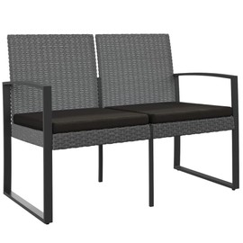 vidaXL 2-Seater Patio Garden Bench with Cushions, Dark Gray Polypropylene Rattan Look, Outdoor Seating, Sturdy Powder-Coated Steel Frame - Industrial Style