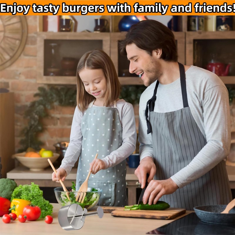 304 Stainless Steel Burger Press, 3.9 Inch Adjustable Hamburger Patty
