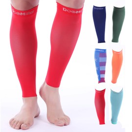 Doc Miller Manga de Compresión Para Pantorrillas (1 par) 20-30 mmHg Medias de Compresión Mangas Para Ejercicio, Recuperación, Dolor, Varices y Calambres en Piernas (Rojo, Mediano)