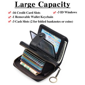 GAEKEAO Women's Purse Large Card Holder with 32 Card Slots RFID Protection Business Card Case with Zip Gifts for Women Wallet Purse Women, B-black, Elegant
