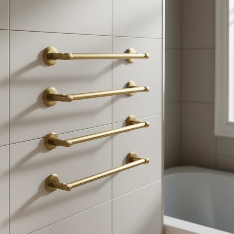 Wall Mount Brass Bathroom Towel Rack Set 6 Piece Modern