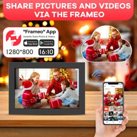 FRAMEO 10.1 inch Digital Photo Frame with LED Light, 32GB WiFi Digital Frame, 1280x800 IPS LCD Touch Screen, Auto-Rotate, Wall Mounted, Easy Setup, Share Photos & Videos Instantly via Frameo App Black
