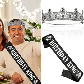 TITIKADI Birthday Crown and Sash, Men's Birthday Party Decoration (Black and Red)