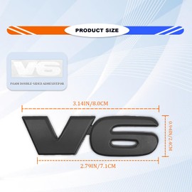 Universal v6 Decal Blackout Emblem Sticker, 3D Raised ABS Badge Strong Adhesive, Logo Side Fender Trunk Badge for SUV Truck Pickup Model