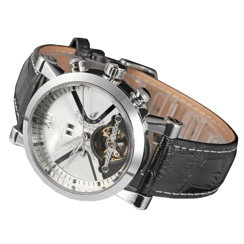 FORSINING Full automatic Mechanical Waterproof PU Leather Band Watch(White Dial