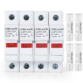 DEWIN PV Fuse, Pack of 4 1P Solar PV Fuse Holder with Light DIN Rail Mounting and 4 Pieces Solar Fuse Ceramic Fuse 15A DC 1000V