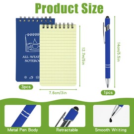 OT-NVWOZR Waterproof Pocket Notebooks with Pens, 3x5 Mini Notepad All Weather Top-Spiral Memo Police Notebook Write in the Rain Steno Note Pads for Outdoor Office School (3, Blue)