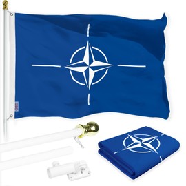 G128 Combo Pack: 6 Ft Aluminum Spinning Flagpole (White) & North Atlantic Treaty Org NATO Flag 3x5 Ft, LiteWeave Pro Series Printed 150D Polyester | Pole with Flag Included