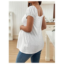MakeMeChic Women's Maternity Clothes Square Neck Short Sleeve Eyelet Embroidery Pregnancy Summer Tops White XX-Large