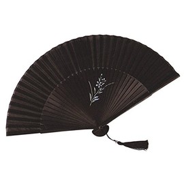 High Quality Silk Fan, Black, Bamboo, Silk (5846: Bellflower)
