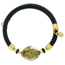 GlassOfVenice Delizia Murano Glass Leather Bracelet - Black