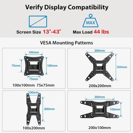 Pipishell Full Motion TV Wall Mount for Echo Show 21/15 and 13-43 Inch Flat Curved Screen TVs & Monitors, Max VESA 200x200mm up to 44lbs, TV Mount Wall Bracket with Rotation Swivel Tilt Extension