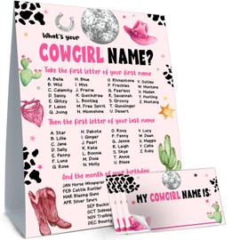 Cidobi What is Your Cowgirl Name Game, Cowgirl Birthday Party Game Set, 1 Name Game Double Sided Sign, 30 Name Stickers, Suitable for Boys Girls Cowgirl Theme Party