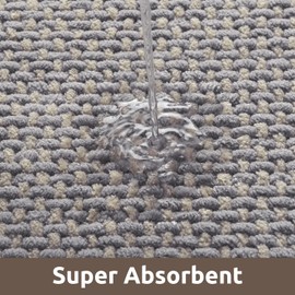 AMOAMI Chenille Bath Mat Super Absorbent Bathroom Mat Quick Dry Low Pile Bath Mats for Bathroom Washable Rubber Backed Bathroom Runners Fit Under Door, Front of Bathtub, Sink, LIGHTGREY&Beige 24"x70"