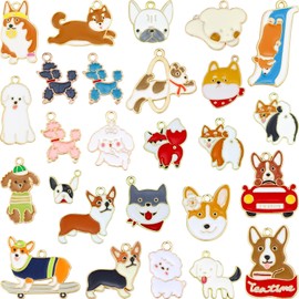 YETOOME 26 Pcs Assorted Gold Plated Enamel Pet Dog Charms, Cute Animals Charms Pendant for Jewelry Necklace Bracelet Earring Making Crafts, 26 Styles