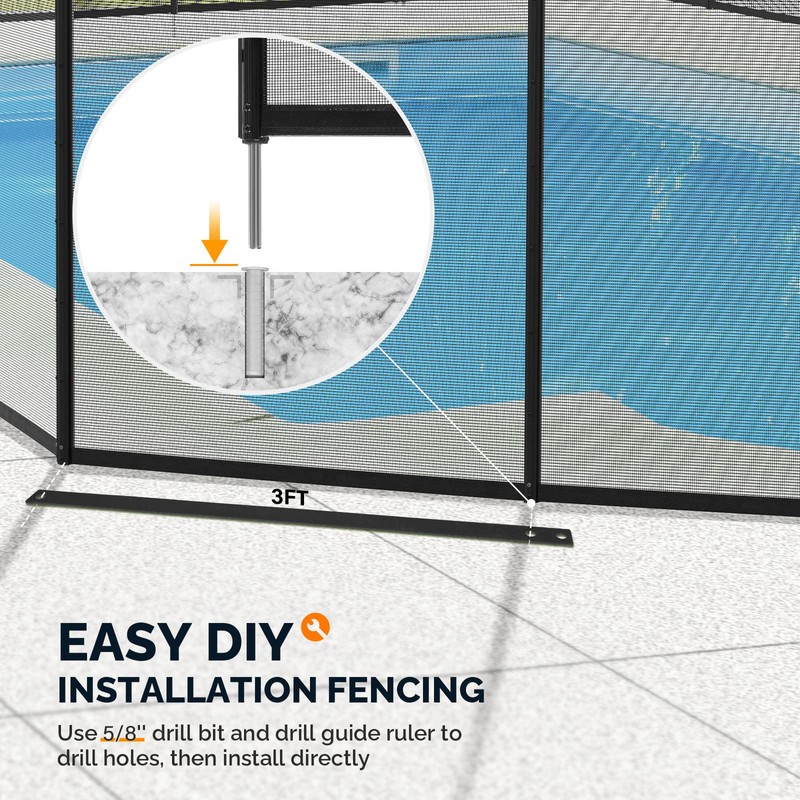 VINGLI 4Ft x 12Ft Black Pool Fence Swimming Pool Fence