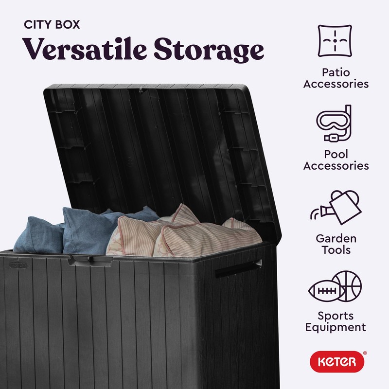 Keter City 30 Gallon Resin Outdoor Storage Box and Patio