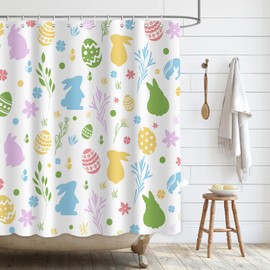 APROPHIC Easter Shower Curtain, Funny Rabbit Shower Curtain Set, Coloured Colour Egg Waterproof Bathroom Curtains, for Easter Decoration, Bathroom Decoration, 72 x 72 Inches