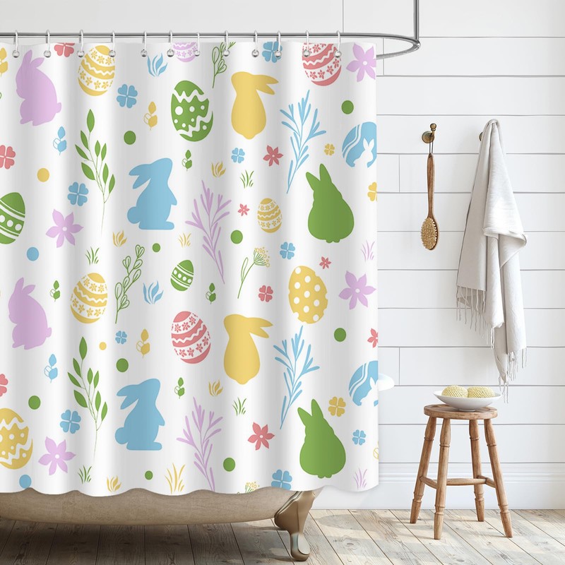 APROPHIC Easter Shower Curtain, Funny Rabbit Shower Curtain Set, Coloured