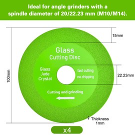 NAROSEBE Pack of 4 Diamond Cutting Discs Tile Glass Cutting Disc 100 mm Glass Cutter Diamond Glass Cutting Disc Glass Cutting Disc Flex Discs for Glass Ceramic Marble (4, 100 x 22.23 mm)