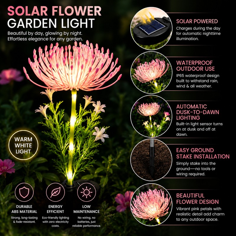 Solar Flower Garden Light for Outdoor Décor – Waterproof Ground