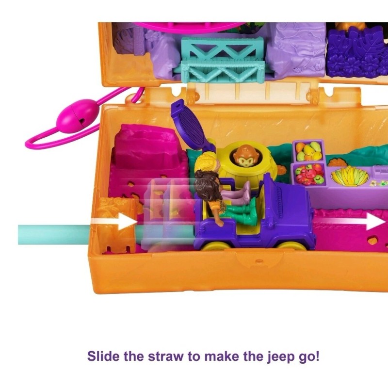 Mattel Polly Pocket Jungle Safari Compact, 2 Micro Dolls &