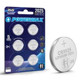 Powermax CR2025 3V Lithium Coin Cell Battery, Watch and Electronics Button Batteries, 6-Count