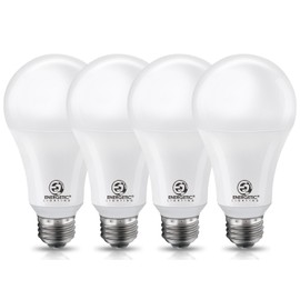 Energetic Lighting Super Bright 50/100/150W 3-Way A21 LED Light Bulb, 800/1600/2200 Lumens, 3000K Warm White, Non-dimmable, E26 Base, UL Listed, 4-Pack