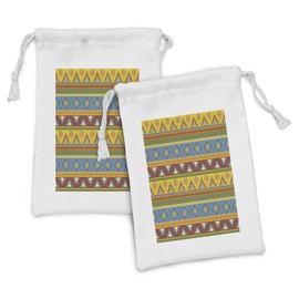 Ambesonne Aztec Fabric Pouch Set of 2, Traditional Classic Tribal Style Folk Motif Sun Mexican Culture Image, Small Drawstring Bag for Toiletries Masks and Favors, 9" x 6", Multicolor