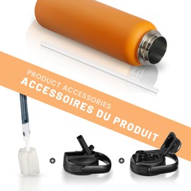 Fjbottle Stainless Steel Water Bottle with Straw 950 ml / 1200 ml - 2 x Lids BPA-Free Water Bottle Leak-Proof Sports Bicycle Thermal Flask for Fizz, School, Fitness