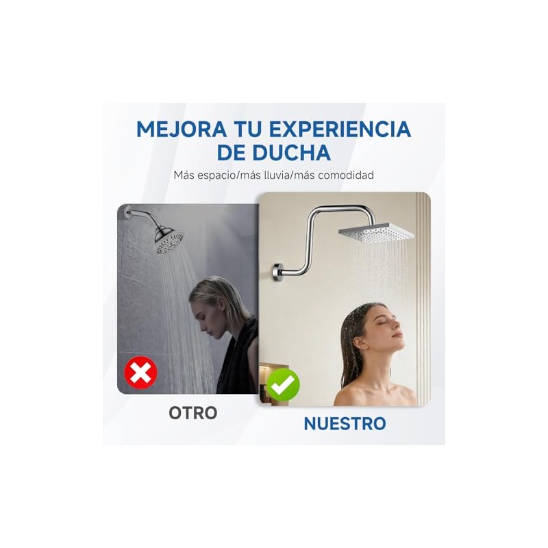Brazo y Chapetón de Acero Inoxidable de 33cm para Regadera