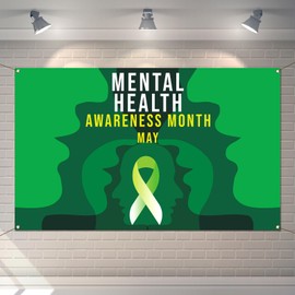 Buxiuer Mental Health Awareness Photo Booth Backdrop Motivational Green Ribbon May Decoration School Therapist Counselor Office Decor