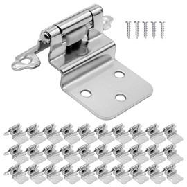 Funghwang 30 Pack Brushed Nickel Cabinet Hinges - 3/8 Inch Inset, Self Closing, Surface Mount, Metal, Satin Nickel Finish