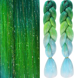 Ombre Braiding Hair, 2 Pack Kanekalon Hair Braids Extension (Green & Blue)
