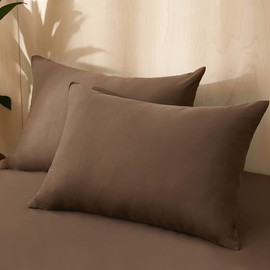 AZRA 2 Piece Pillow Case Set Peach Skin Zippered Zippered Stylish All Season Pillowcase Breathable Quick Drying 43*63cm Brown